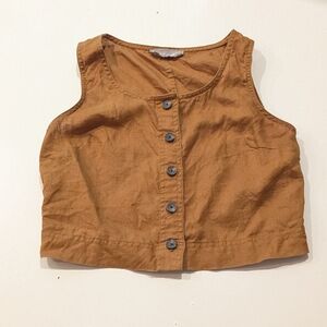 Everlane Mustard Yellow Linen Button Front Tank Top